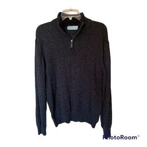 Oscar De La Renta Cotton Dark Gray 1/4 Zip Sweater with Sherpa Collar - Size XL